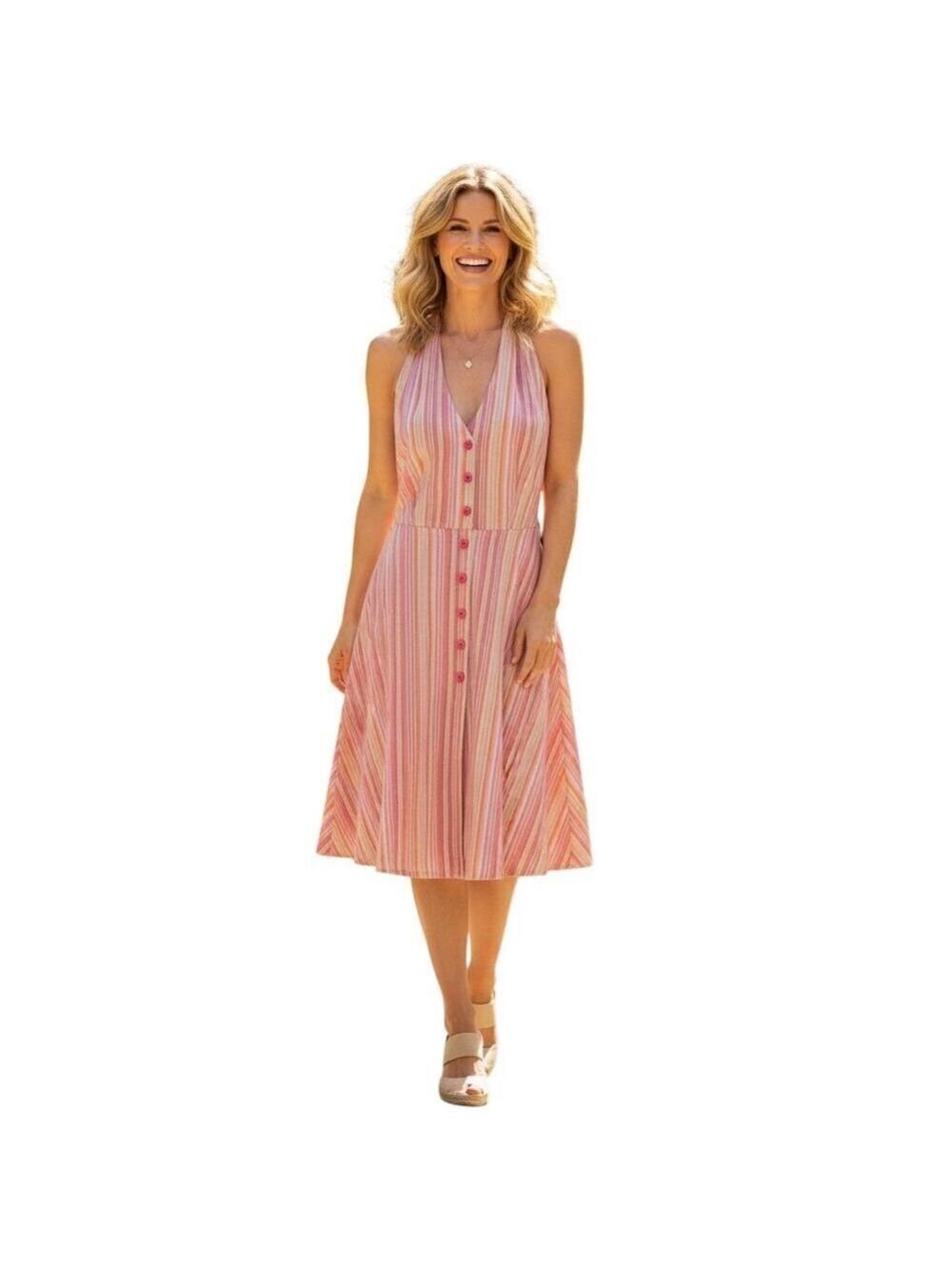 NWT Voodoo Vixen Size L Striped Retro Halter Dress – Belt Loops, No Belt